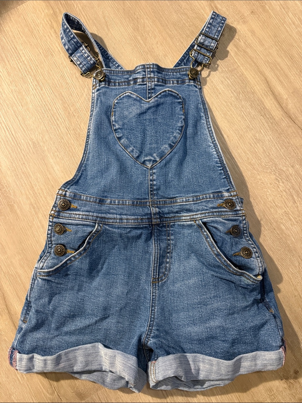 Mini Boden Denim Heart-Pocket Short Overalls - Blue